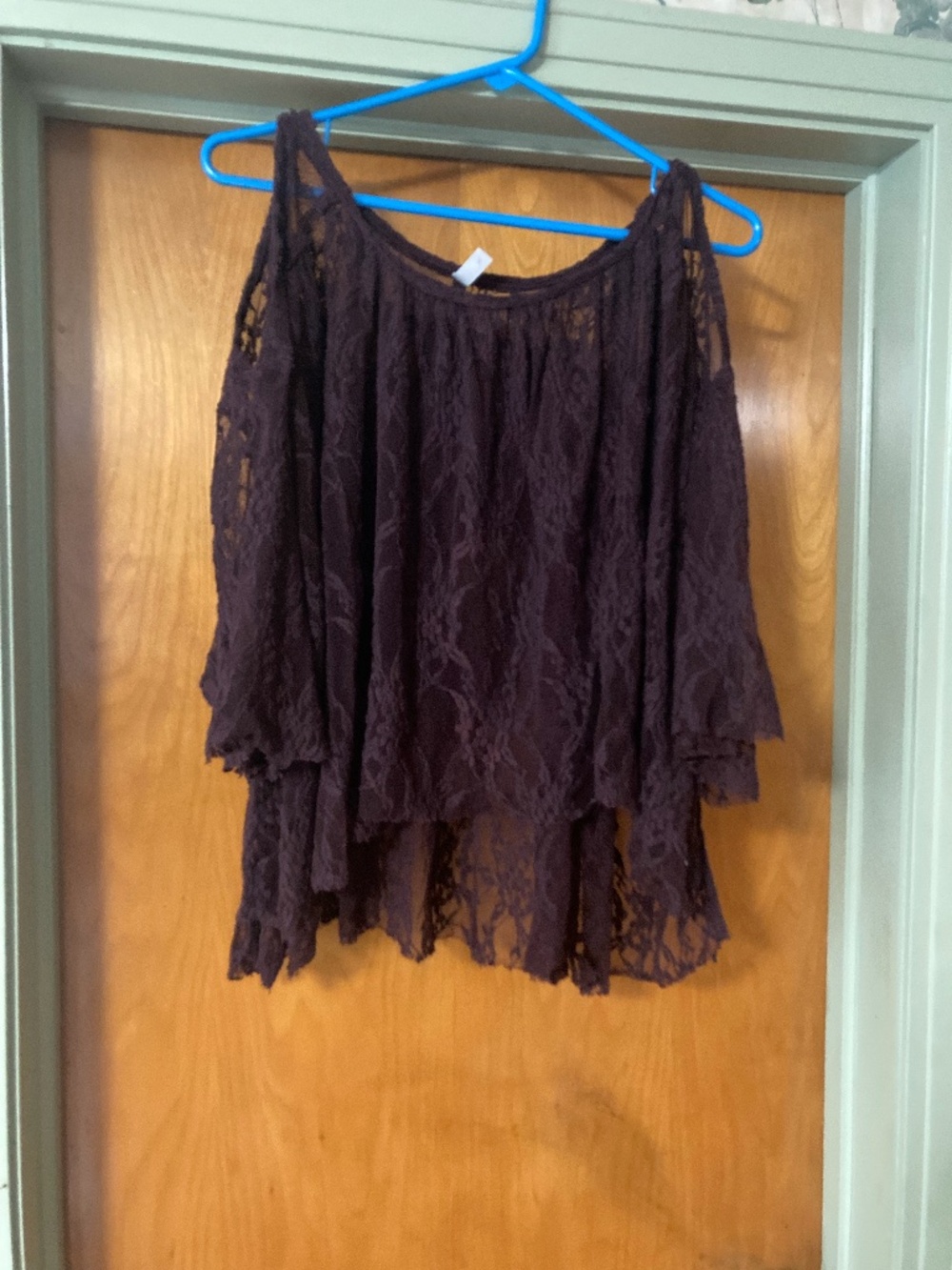 Free People Burgundy Purple Oversized Lace Top Cold Shoulder Cotton Blend XS